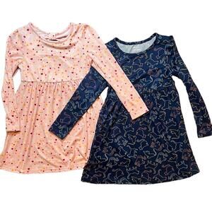 Members Mark Dresses Set Girls Size 7 Navy Blue Pink Cat Heart Print Long Sleeve